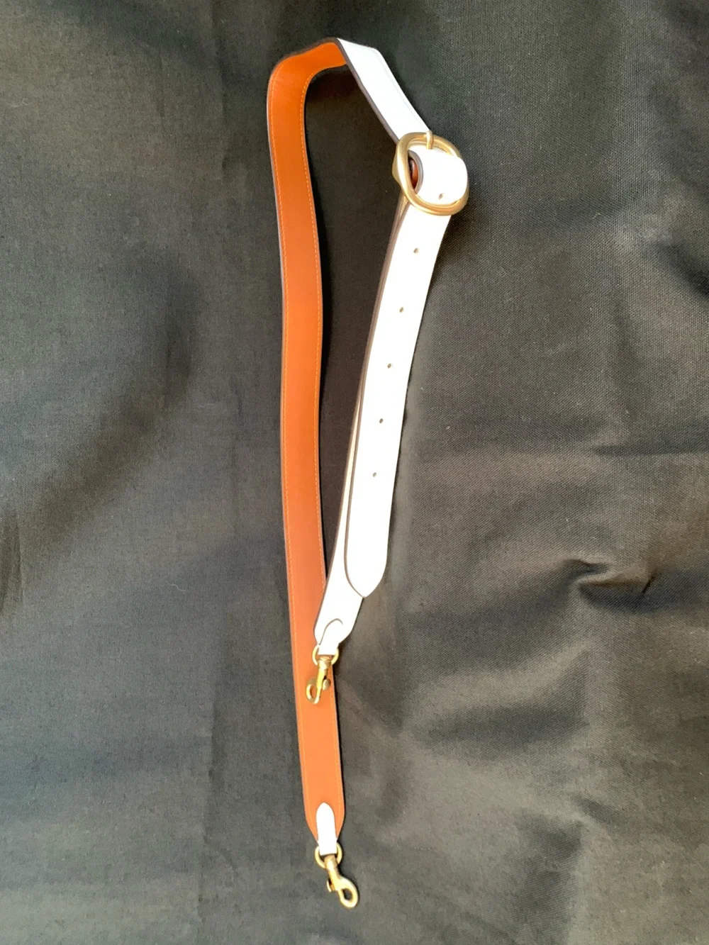 Coach White Patent Leather & Brown Leather Purse Strap w/Embossed Gold Hardware